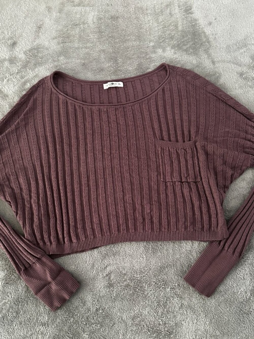 Natural Life Cropped Pointelle Knit Long Sleeve Sweater XL